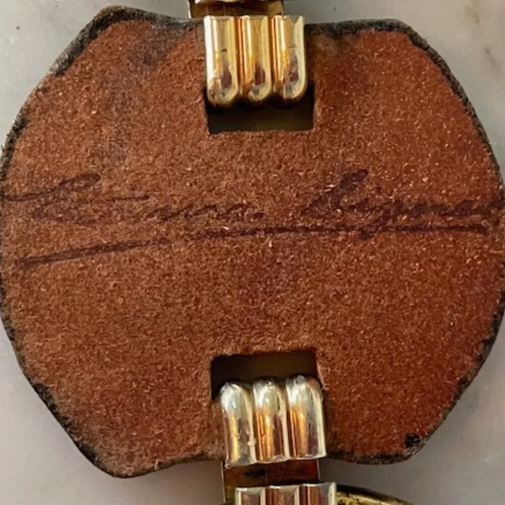 ETIENNE AIGNER Leather Gold Ring Signature Brown Vintage Belt 1515